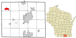 Location in Rock County and the state of Wisconsin.