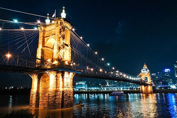 Image: Roebling Suspension Bridge at night