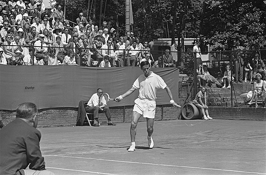 Roy Emerson at the 1963 Dutch International Tennis Championships in Hilversum.