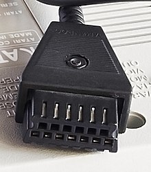 The SIO connector used sprung metal leaves to make a firm connection to the pins in the devices. The slots cut into the connector give the leaves room to move. SIO connector on Atari CX12.jpg