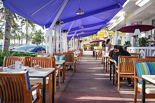 Sidewalk Cafe on Ocean Drive in Miami Beach, Florida.