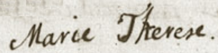 Signature of the Infanta Marie Thérèse of Spain at her own wedding to the Dauphin of France on 23 February 1745.png