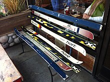 Skis repurposed as a bench Skis repurposed as a bench.jpg