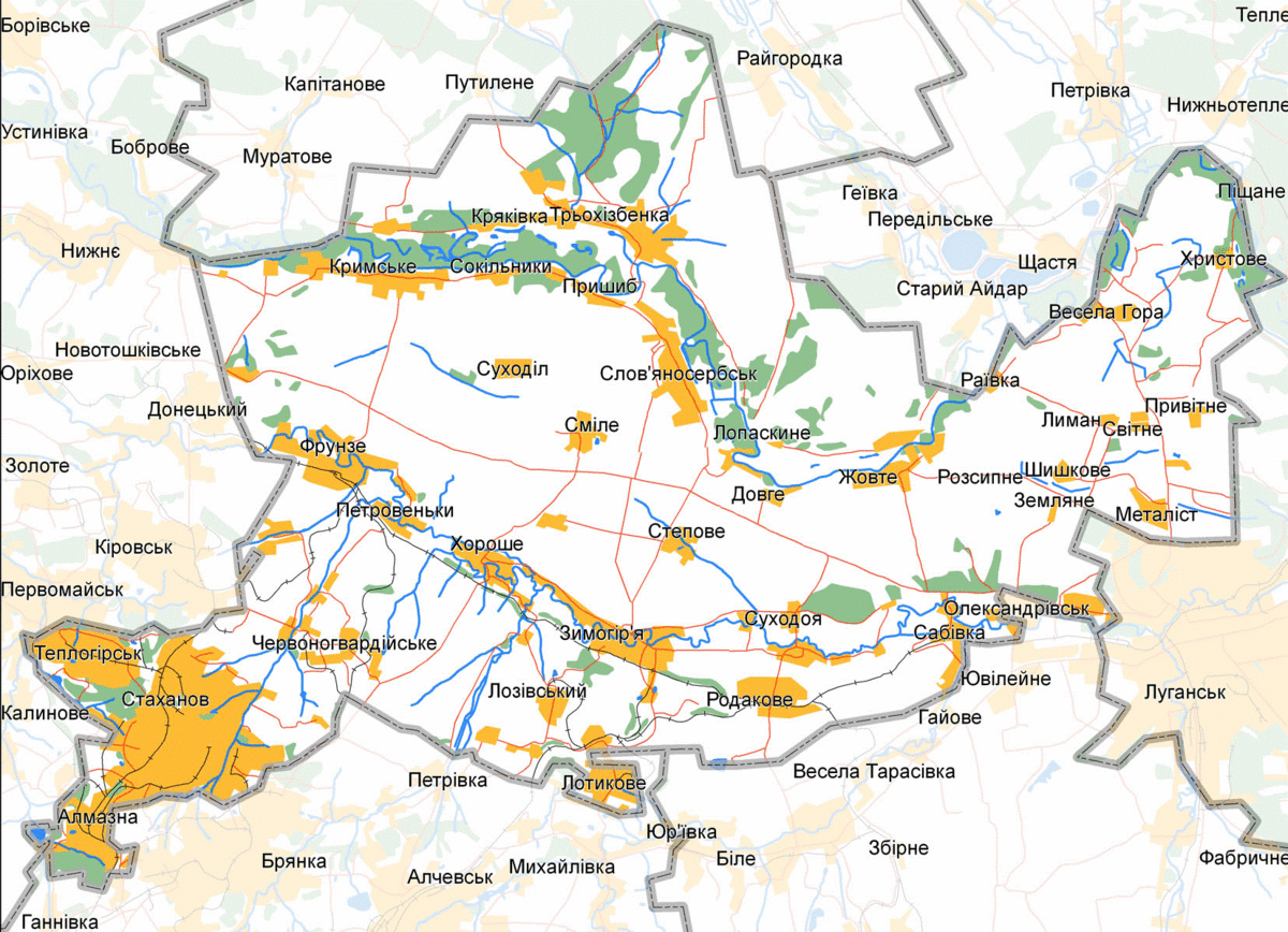 Карта славяносербского района луганской области подробная