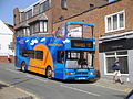 Southern Vectis 614 Scratchells Bay (N14 WAL), a DAF DB250/Northern Counties Palatine 2, in Carvel Lane, Cowes, Isle of Wight on direct Newport-Cowes route X1. It was Cowes Week at the time, and this was one of a number of additional buses used on route 1 during the week to cope with extra demand. The route X1 had also been used just for Cowes Week 2011.