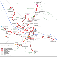 Lijnennetkaart Straßenbahn (tram) Freiburg im Breisgau