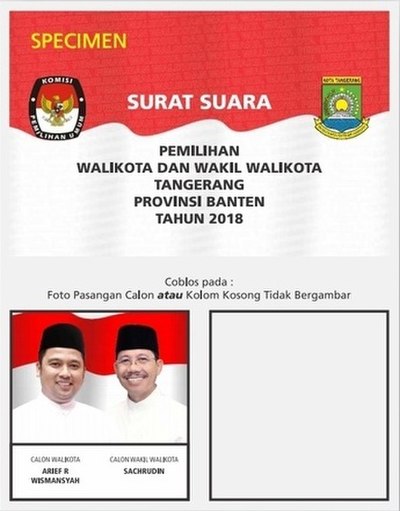 A sample ballot for the uncontested 2018 mayoral elections in Tangerang.