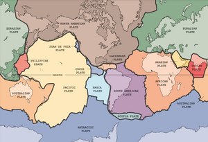 The Pacific plate, shown in pale yellow