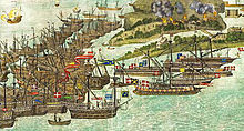 A French fleet attacks Bembridge in 1545. The French fleet attacks Bembridge.jpg