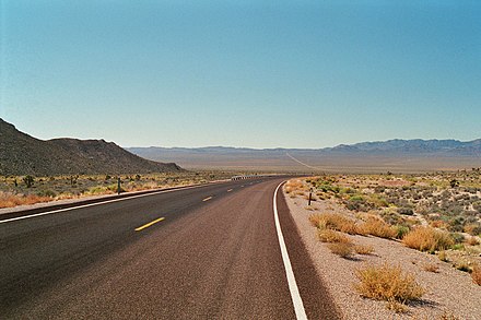 View along State Route 375 in the Tikaboo Valley, October 1997 Tikaboo Valley NV.jpg