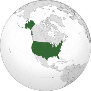 Projection of North America with the United States in green