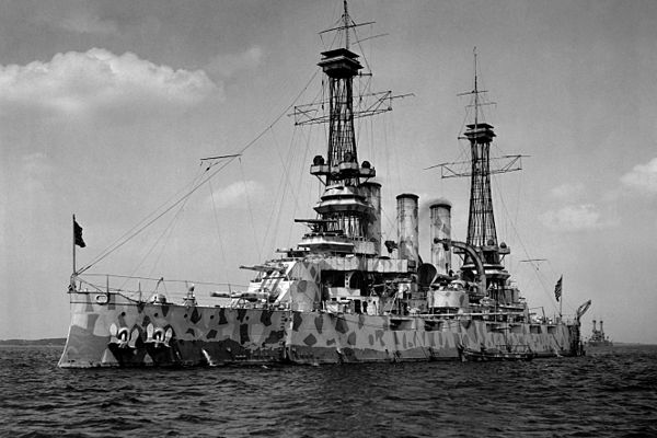 USS New Jersey (BB-16) in a camouflage paint scheme, 1918