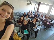 A scene from a female-majority class at the Psychology Department of Uludag University in Bursa, Turkey. In Turkey, 47.5% of staff at the top five universities are female, a higher proportion than for their equivalents in the United States (35.9%), Denmark (31%) and Japan (12.7%). Uludag-PSI-2007 ing.jpg