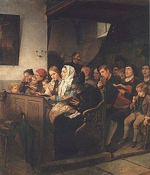 Village church with devotees (Benjamin Vautier)