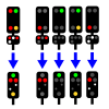 Shunting signal merged into main signal; the pair on the left does not show a valid aspect, but all light bulbs that are mounted Vereinigung Haupt- und Sperrsignal.svg