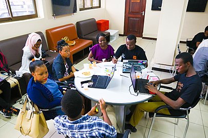 Individual group discussion during Wikimedia 2030 Strategy Salon in Tanzania