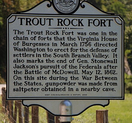 Historical marker marking the end of Gen. Stonewall Jackson's pursuit of the Federals after the Battle of McDowell, May 12, 1862