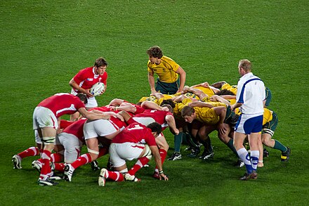 A scrum between Wales and Australia at the 2011 Rugby World Cup