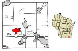 Location of Delavan in Walworth County, Wisconsin