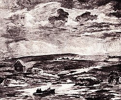 Пейзаж с рекой и лодкой (1940)