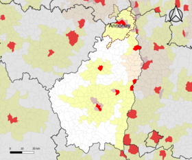 Ubicación del área de atracción de Annonay en el departamento de Ardèche.