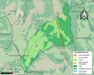 Barevná mapa znázorňující využití půdy.