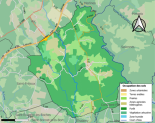 Barevná mapa znázorňující využití půdy.