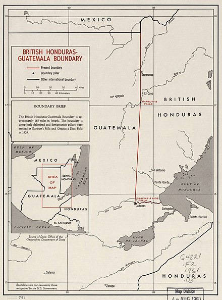 1961 CIA map of British Honduras-Guatemala border