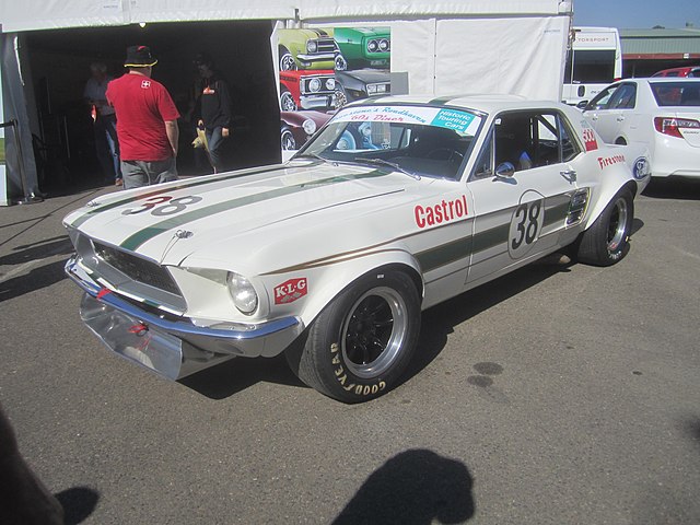 The Ford Mustang with which Ian Geoghegan won the 1967, 1968 and 1969 Australian Touring Car Championships, pictured in 2013.