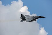 An F-15C Eagle, tail number 86-0164, taking off from RAF Lakenheath in England. The aircraft was assigned to the 493rd Fighter Squadron.