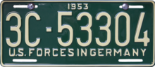 occupation 1947-style license plate 3C 53304 US Armed Forces in Germany license plate, 1953.png