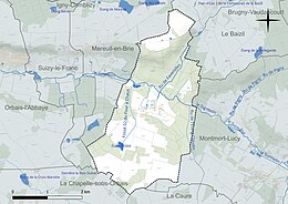 Carte en couleur présentant le réseau hydrographique de la commune