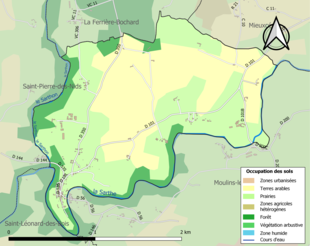 Barevná mapa znázorňující využití půdy.