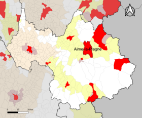 Posizione dell'area di attrazione di Aime-la-Plagne nel dipartimento della Savoia.