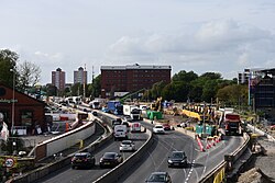 An overview of the Mytongate underpass works on the A63, Kingston upon Hull. The cranes have moved on as the underpass works now begin in earnest.