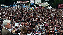 AMLO meeting with University students in Tlatelolco Square. AMLO en Tlatelolco (7246064852).jpg