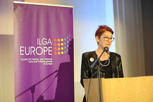 Ailbhe Smyth at ILGA Conference holding a talk on QueerEd Image: Jasmin Saskia. (CC BY-SA 4.0)