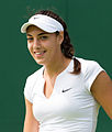 Ana Konjuh competing in the first round of the 2015 Wimbledon Championships against in the doubles with partner Darija Jurak.