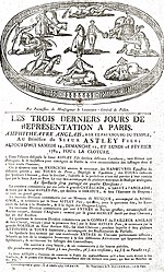 Anuncio de los últimos tres días de la temporada de 1784 del Cirque Anglais.