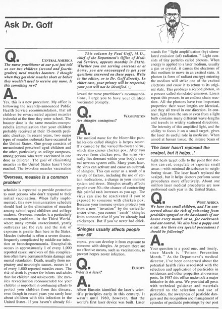 The March 1990 edition of "Ask Dr. Goff", a medical advice column published in State Magazine