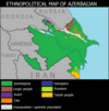 Ethnic composition of Azerbaijan (2024, after the collpse of the breakaway Republic of Nagorno-Karabakh and the flight of Nagorno-Karabakh Armenians in 2023). Azerbaijan ethnic map 2024.png