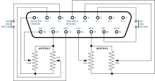 Joystick circuit diagram BBC Micro analogue in (two joysticks).svg