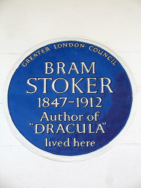 File:BRAM STOKER 1847-1912 Author of DRACULA lived here.JPG
