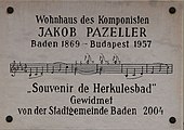 Deutsch: Gedenktafel an Jakob Parzeller in Baden