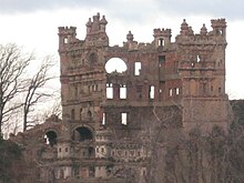 The collapsed wall viewed from shore