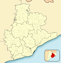 Mapa konturowa prowincji Barcelony, na dole nieco na lewo znajduje się punkt z opisem „Sitges”
