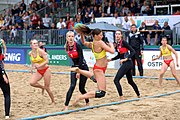 Deutsch: Beachhandball Europameisterschaften 2019 (Beach handball Euro); Tag 5: 6. Juli 2019 – Frauen, Platzierungsspiel für die Ränge 9–12, Deutschland-Polen 2:1 (22:23, 19:16, 7:6) English: Beach handball Euro; Day 5: 6 July 2019 – Placement Match/Cross Match for rank 9–12 Women – Germany-Poland 2:1 (22:23, 19:16, 7:6)