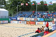 Deutsch: Beachhandball Europameisterschaften 2019 (Beach handball Euro); Tag 2: 3. Juli 2019 – Frauen, Vorrunde Gruppe C, Spanien-Griechenland 2:1 (12:20, 18:16; 8:2) English: Beach handball Euro; Day 2: 3 July 2019 – Women Preliminary Round Group C – Spain-Greece 2:1 (12:20, 18:16; 8:2)