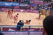 Deutsch: Beachhandball bei den Olympischen Jugendspielen 2018; Tag 5, 10. November 2018; Mädchen, Hauptrunde - Kroatien-Argentinien 1:2 English: Beach handball at the 2018 Summer Youth Olympics at 11 October 2018 – Girls Main Round – Croatia-Argentina 1:2