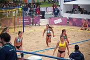 Deutsch: Beachhandball bei den Olympischen Jugendspielen 2018; Tag 5, 10. November 2018; Mädchen, Hauptrunde - Ungarn-Argentinien 1:2 English: Beach handball at the 2018 Summer Youth Olympics at 11 October 2018 – Girls Main Round – Hungary-Argentina 1:2